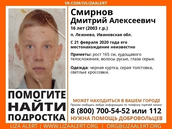 В Ивановской области ищут пропавшего худощавого подростка