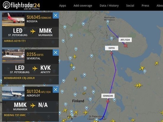 Самолёт из Москвы не смог сесть в Мурманске и улетел в Архангельск