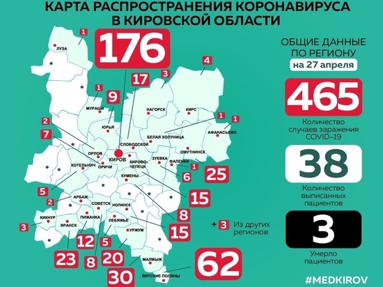 Коронавирус впервые выявлен в четырех районах Кировской области
