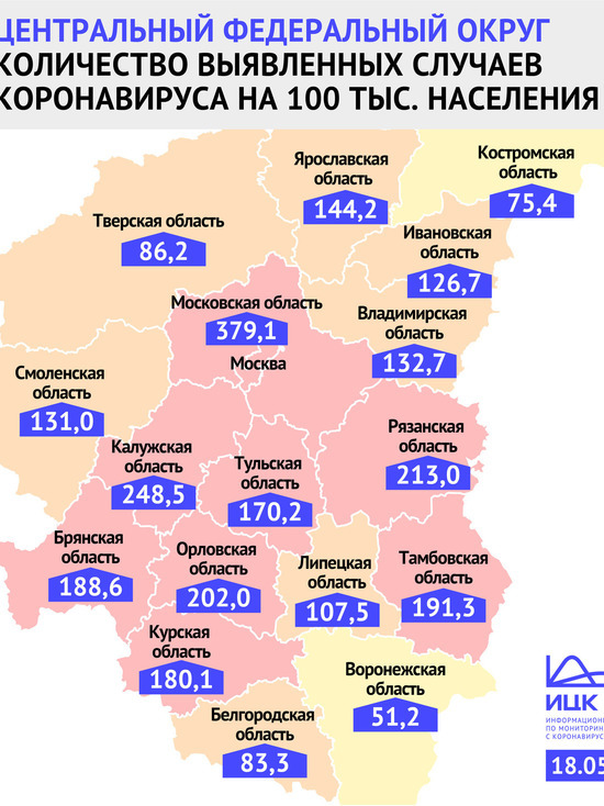 В Ивановской области почти 127 человек на 100 тыс. болеет коронавирусом