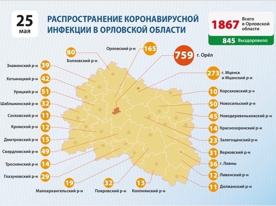 На Орловщине назвали статистику заражения по районам