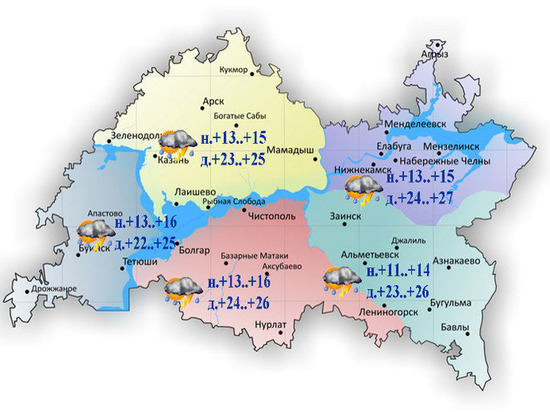 В Татарстане 10 июня ожидается гроза при температуре +27