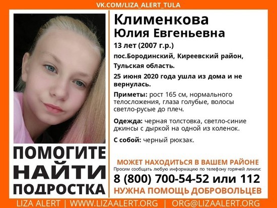 В Тульской области потерялась девочка-подросток