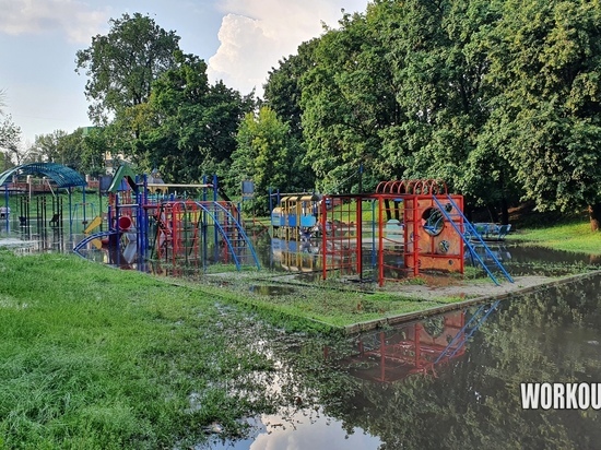 В центре Рязани затопило детскую и спортивную площадки В центре Рязани затопило детскую и спортивную площадки