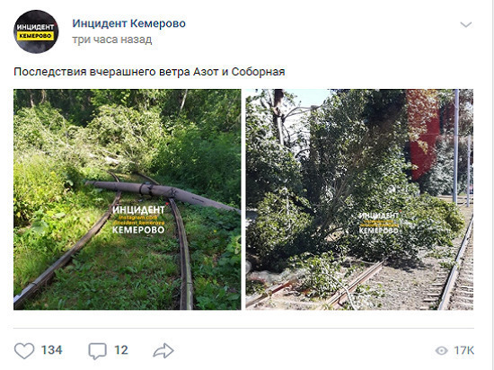 Фото последствий сильного ветра в Кемерове попали в сеть