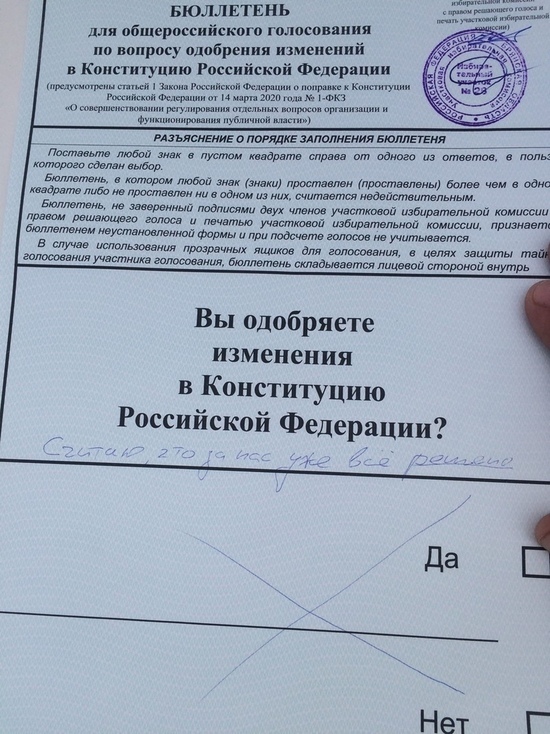 Почти 6000 орловцев испортили бюллетени на референдуме о поправках