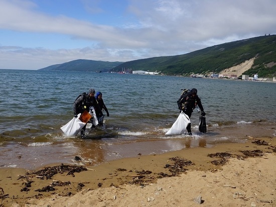 Дайверы очищают акваторию Охотского моря в Магадане