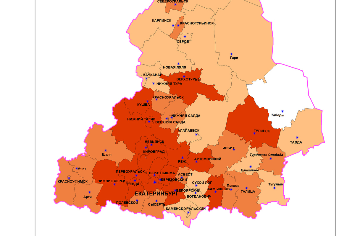 Карта плотности населения свердловской области