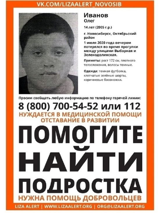 СК обратился к новосибирцам за помощью в поисках подростка аутиста