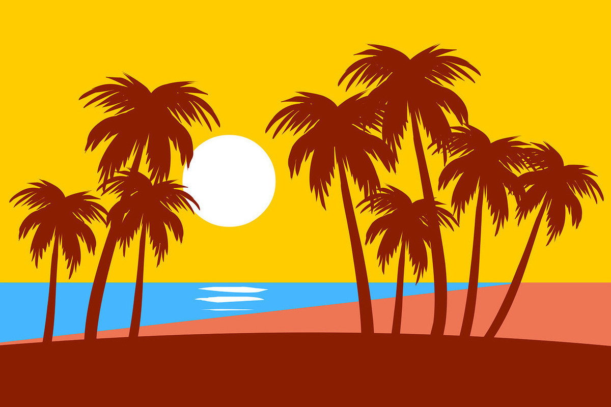 Пляж пальмы вектор