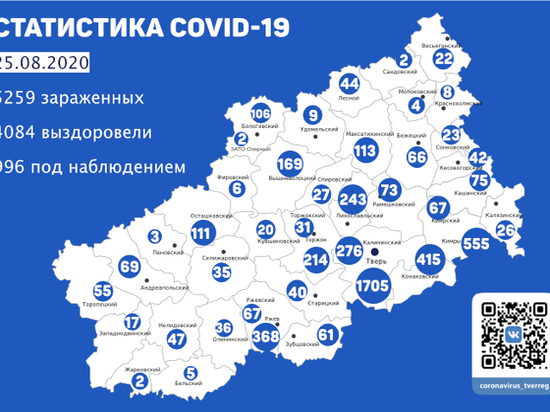В каких районах Тверской области нашли новых зараженных COVID-19