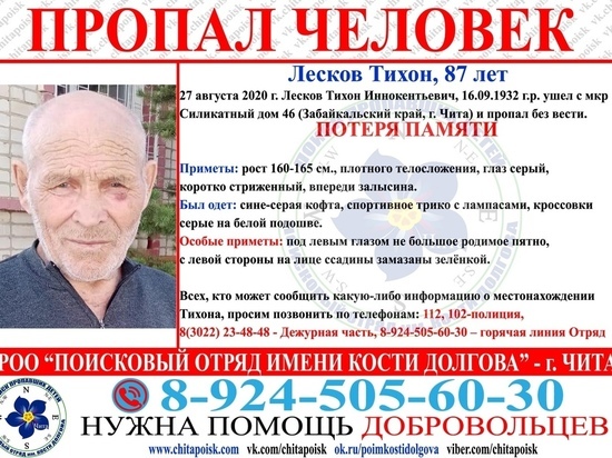 Пенсионер с потерей памяти пропал в Чите