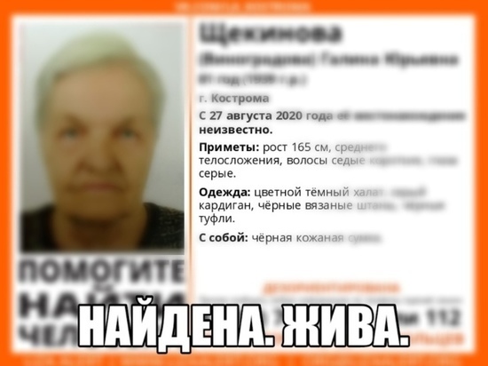 В Костроме благополучно завершилась история с исчезновением пожилой женщины