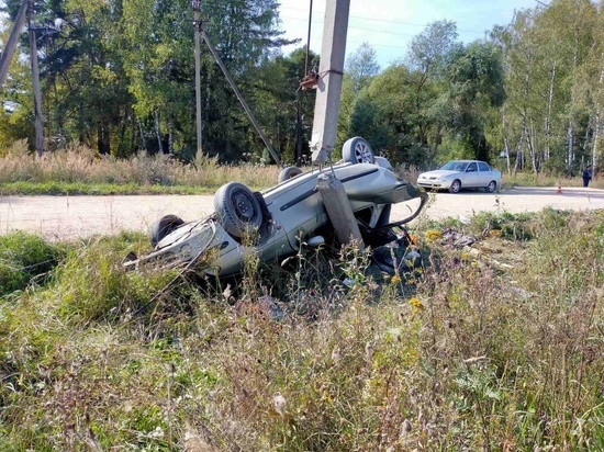 Renault Logan переломил столб в Малоярославецком районе