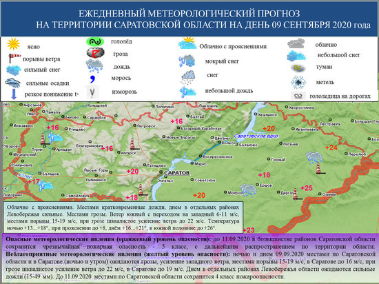МЧС по Саратовской области опубликовало карту ливневых дождей