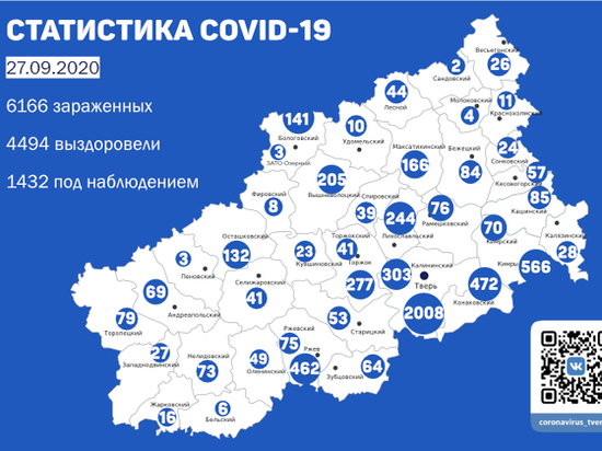 В 15 районах Тверской области зарегистрировали новые случаи коронавируса