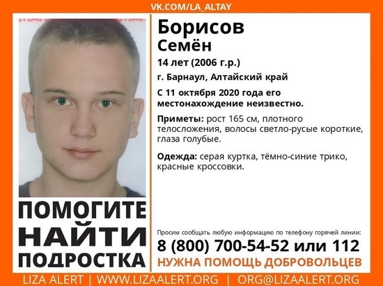 В Барнауле без вести пропал 14-летний подросток