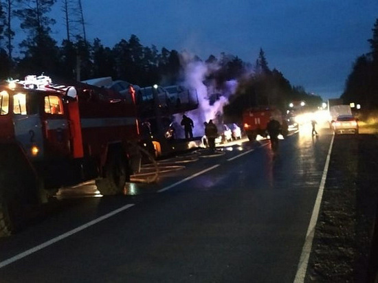 Автовоз с Ладами загорелся в Удмуртии