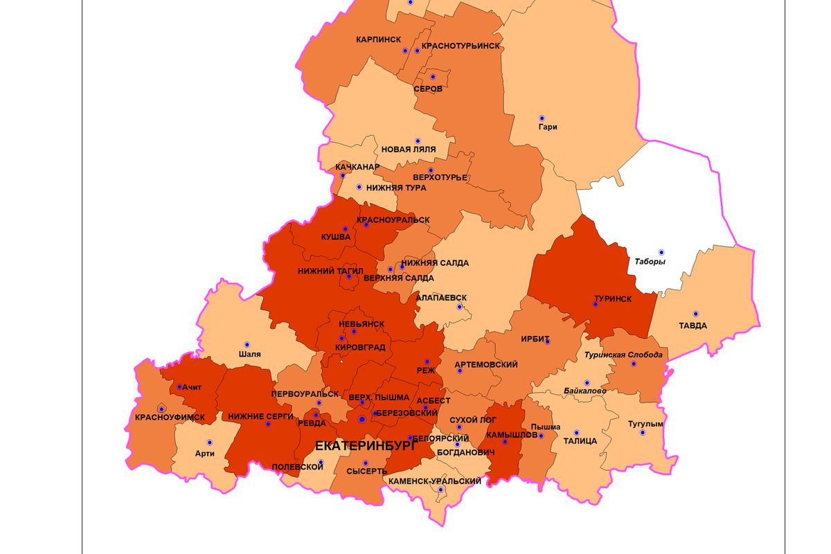 Обновлена карта распространения Covid-19 в Свердловской области - МК  Екатеринбург