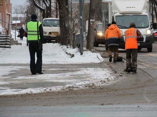 10 единиц спецтехники убирают снег с псковских улиц