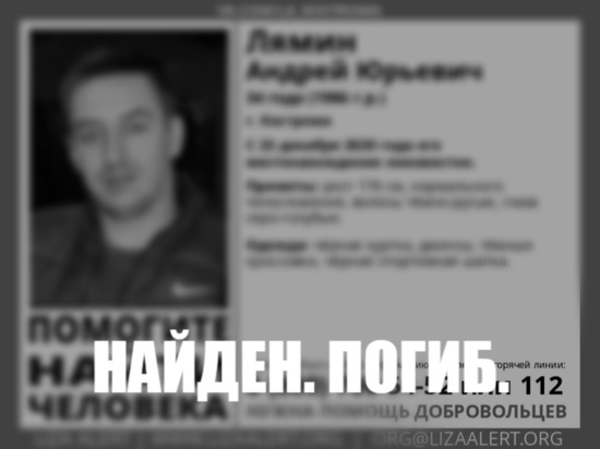 Пропавшего в Костроме 34-летнего Андрея Лямина нашли