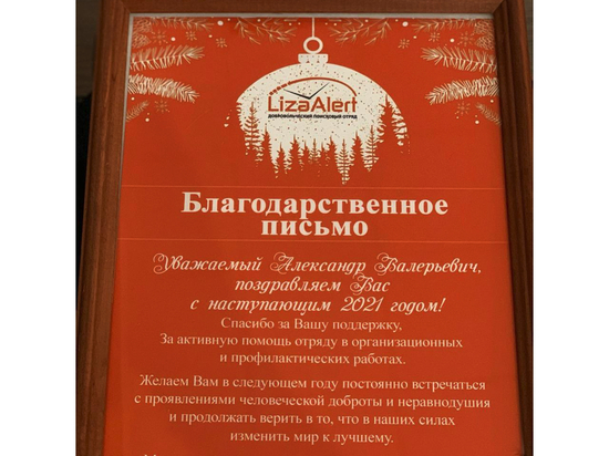 Александра Никитина поблагодарили тамбовские волонтёры «Лиза Алерт»