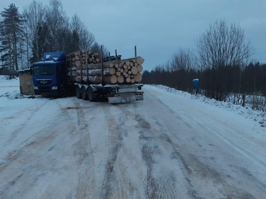 В Тверской области опубликовано фото с места ДТП, в которое попал водитель лесовоза
