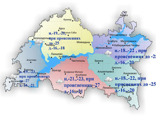 Сильный ветер и до 27 градусов мороза прогнозируют в Татарстане