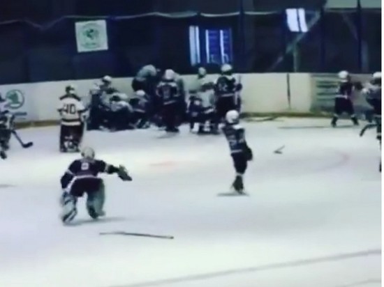 10-летние хоккеисты устроили массовое побоище во время матча