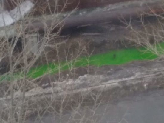 В Челябинске река Миасс окрасилась в ярко-зеленый цвет
