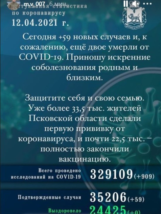 59 новых случаев заражения зарегистрировали в Псковской области