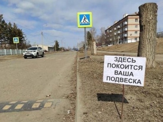 Табличку «Здесь покоится ваша подвеска» поставили у дороги Первомайского