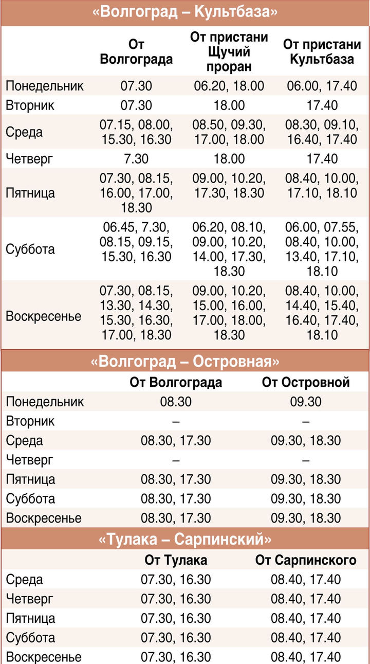 Расписание транспорта Культбаза — Волгоград, Речной …