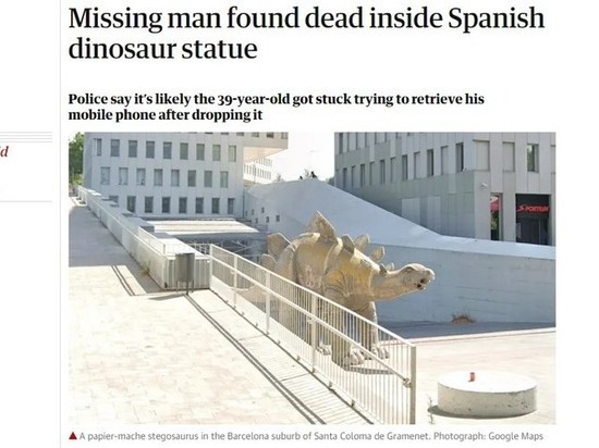 Пропавший без вести мужчина найден мертвым внутри статуи испанского динозавра