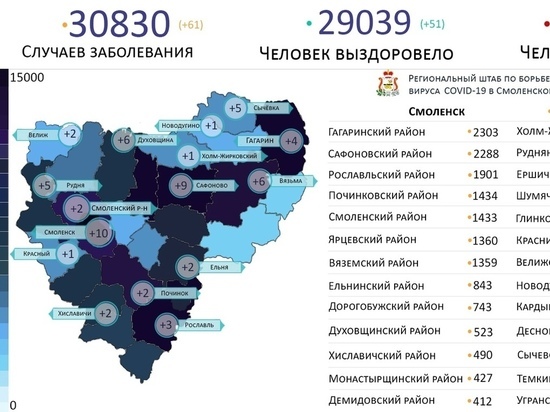 Коронавирус отметил 16 территорий Смоленской области 27 мая