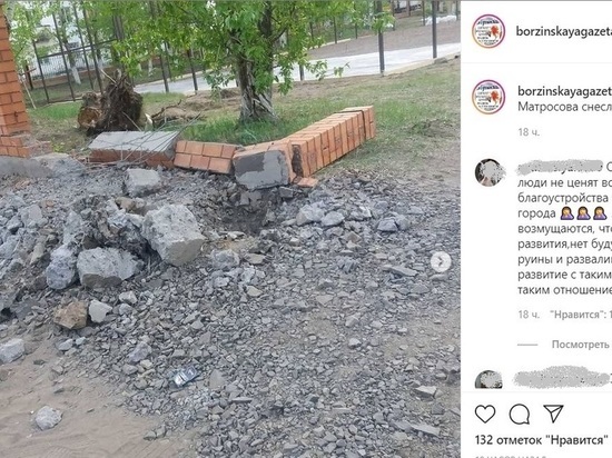 Подрядчик в Борзе случайно обрушил ворота парка