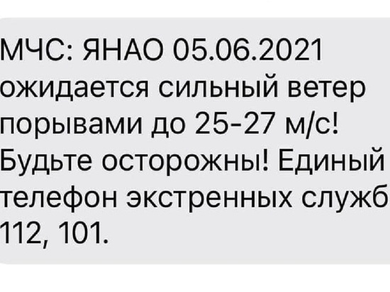 О ветре до 27 метров в секунду предупредили жителей Ямала