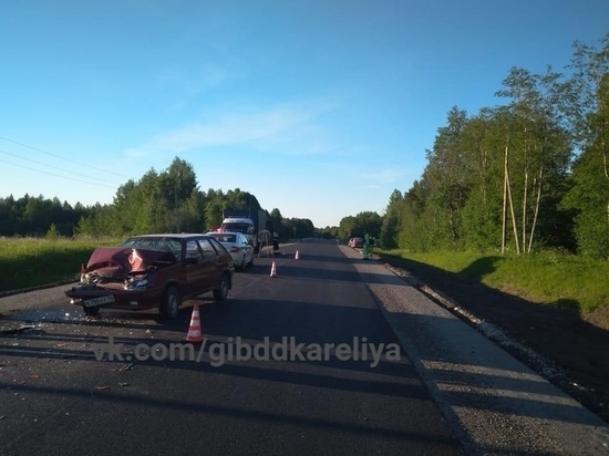 Вишнёвый ВАЗ влетел в попутную ГАЗель под Пудожем