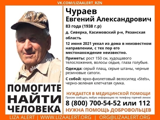 В Касимовском районе Рязанской области пропал 83-летний пенсионер