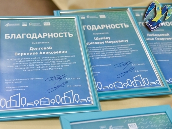 В Мурманске наградили волонтеров, которые помогали во время онлайн-голосования за объекты благоустройства