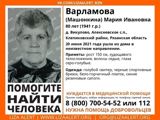В Клепиковском районе Рязанской области пропала 80-летняя пенсионерка