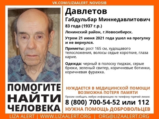 Блуждал по городу больше суток: в Новосибирске найден пропавший без вести 83-летний пенсионер