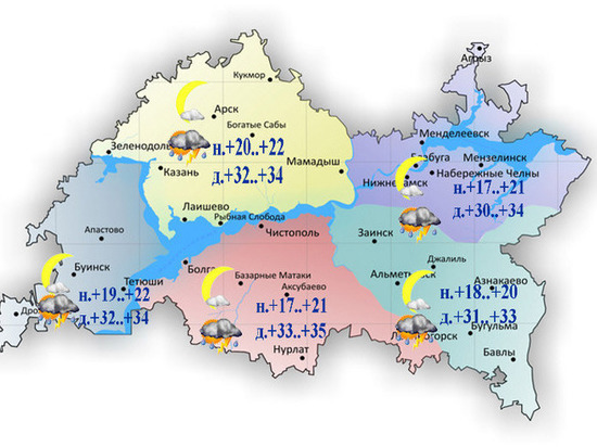Грозы и сильный ветер не собьют 35-градусную жару в Татарстане