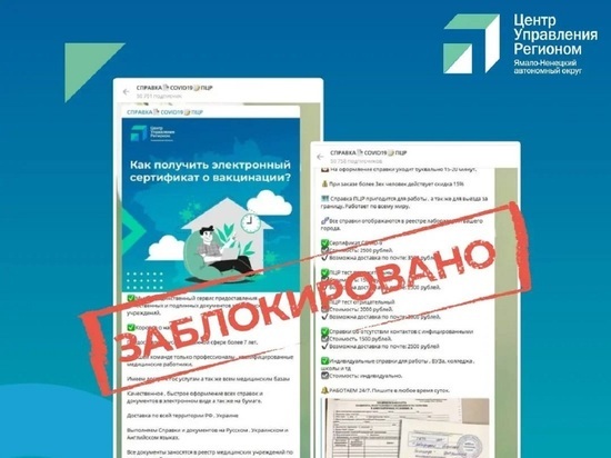 ЦУР ЯНАО помог заблокировать Telegram-каналы, где продавали сертификаты о прививке от коронавируса