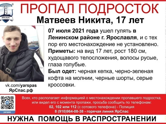 В Ярославской области ищут подростка, пропавшего 7 дней назад