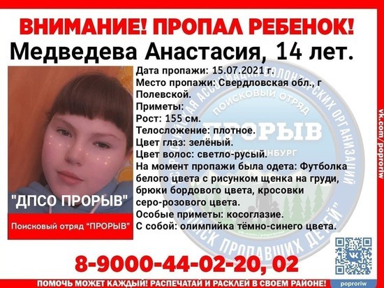 Четвертый день идут поиски 14-летней Анастасии в Свердловской области