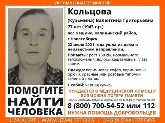 В Новосибирске волонтеры всю ночь искали 77-летнюю пенсионерку с потерей памяти