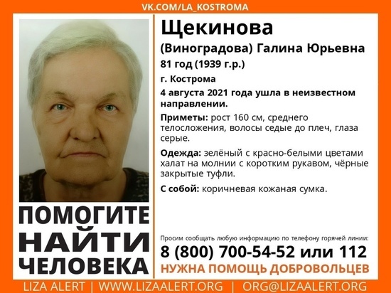 В Костроме продолжаются поиски пожилой пенсионерки, пропавшей неделю назад