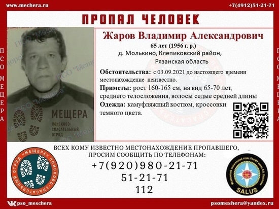 В деревне Молькино Клепиковского района пропал 65-летний пенсионер