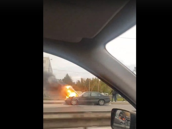 Видео: автомобиль полыхает на Шафировском проспекте